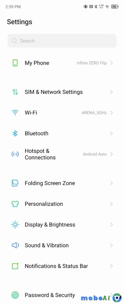 7 XOS on the Infinix Zero Flip