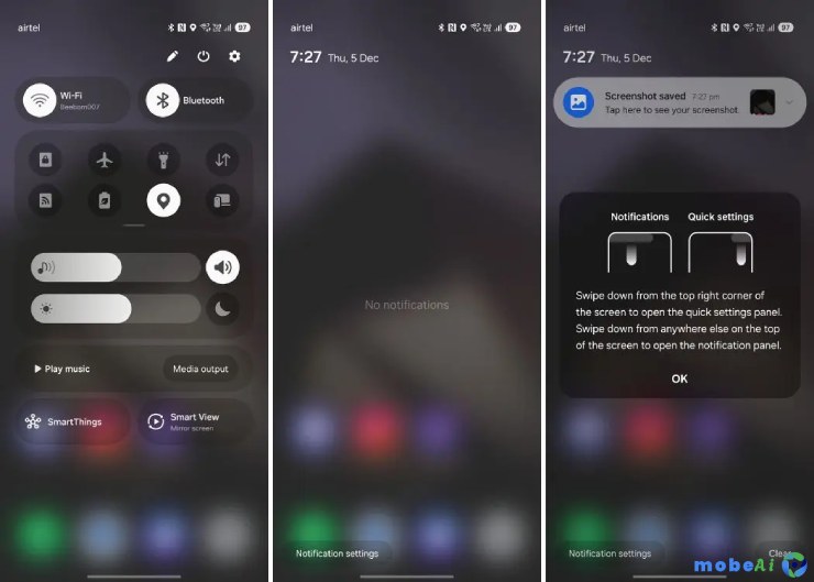 3 One UI 7 Notification and Quick Setting panels