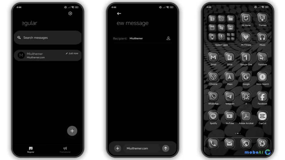 3 قائمة التطبيقات في ثيم Black Hype HyperOS – أيقونات بتصميم 3D وواجهة مستخدم سوداء بالكامل