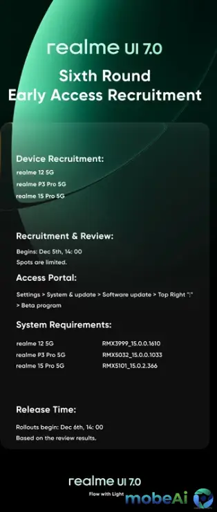 2 بدء برنامج Early Access لواجهة Realme UI 7.0 لهواتف Realme 12 وRealme 15 Pro وRealme P3 Pro