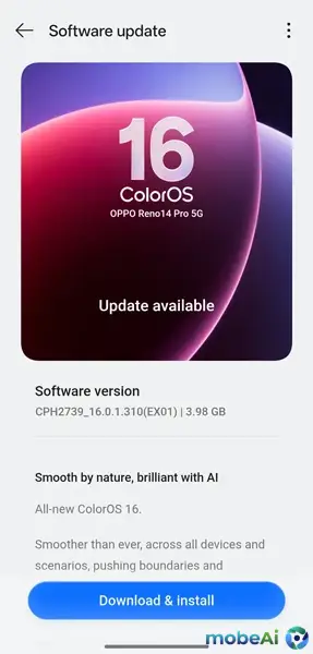3 Reno 14 Pro ColorOS 16 update